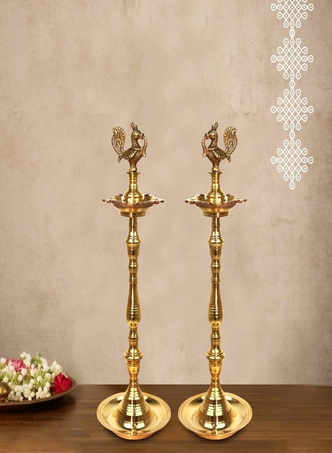 Puyangam Brass ANNAM KUTHU VILAKKU، مصابيح نحاسية/Mahabarath Diya/DEEPAM لبوجا/أفضل المصابيح/Diya/KUTHU VILAKKU للهدايا/الديكورات (16 بوصة)، ذهبي أصفر - Image 1